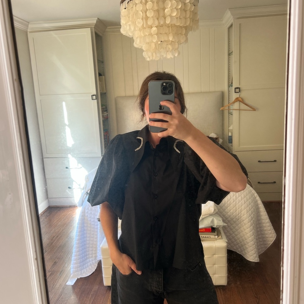 Black Button-Up Cape Blouse